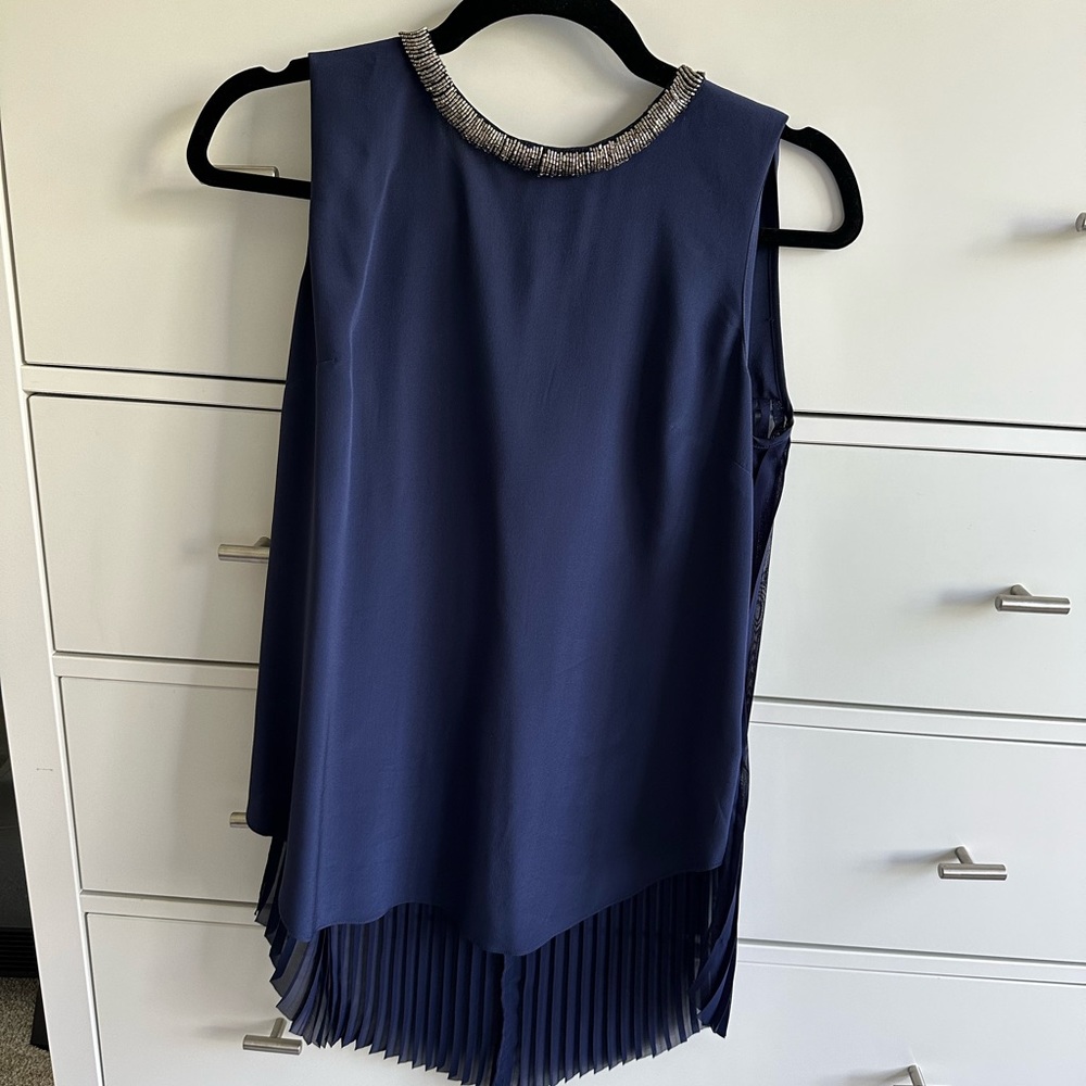 Rebecca Taylor Navy Blue Beaded Blouse